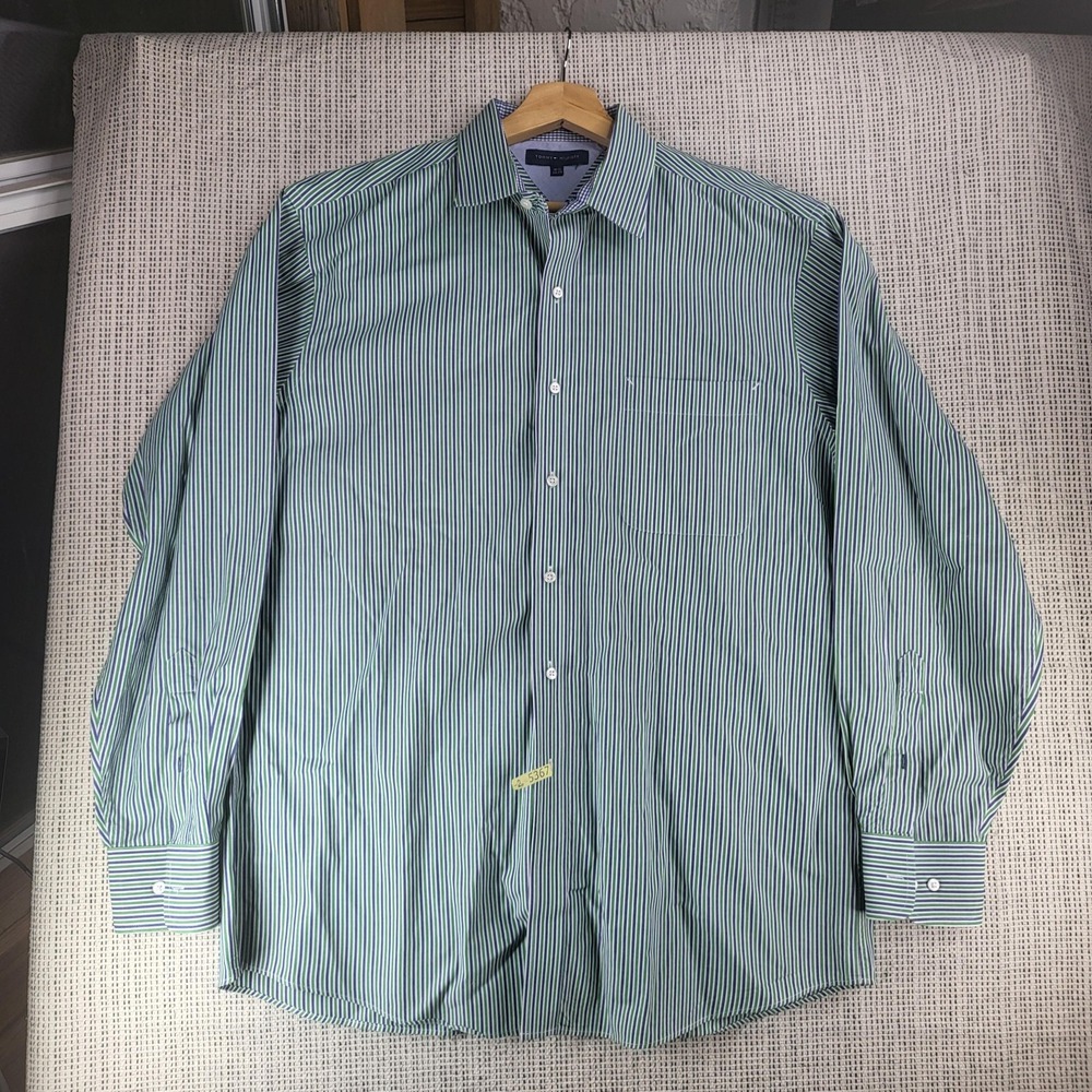 Tommy Hilfiger Shirt Mens Large 16.5 Striped Button Up Long Sleeve Classic
